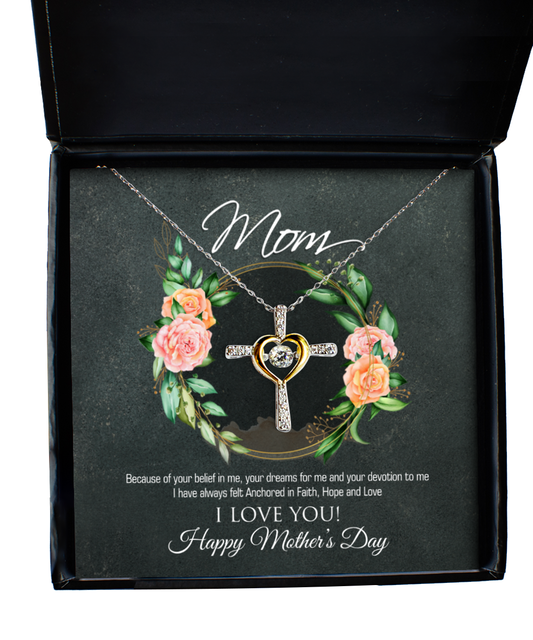 Happy Mother's Day Mom, Cross Dancing Necklace For Mom, Appreciation Gift To Mom From Daughter, Mom Jewelry Gift, I Love You Mom