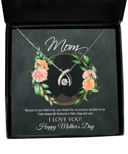 Happy Mother's Day Mom, Wishbone Dancing Necklace For Mom, Appreciation Gift To Mom From Daughter, Mom Jewelry Gift, I Love You Mom