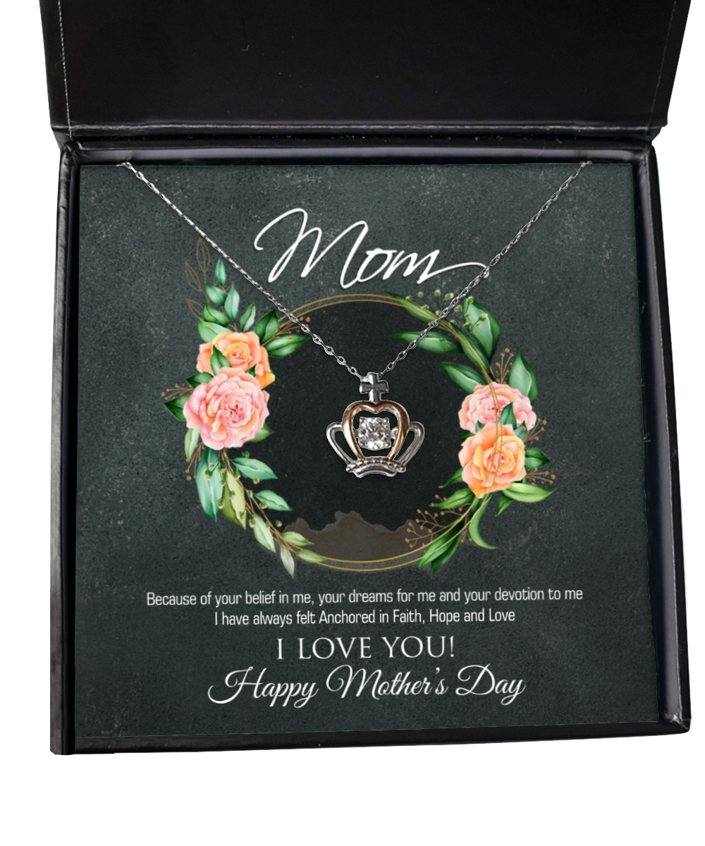 Happy Mother's Day Mom, Crown Pendant Necklace For Mom, Appreciation Gift To Mom From Daughter, Mom Jewelry Gift, I Love You Mom