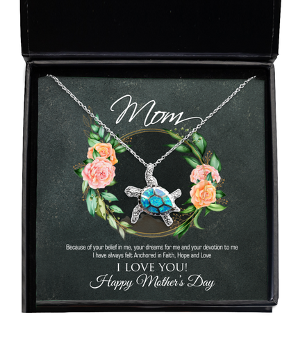 Happy Mother's Day Mom, Opal Turtle Necklace For Mom, Appreciation Gift To Mom From Daughter, Mom Jewelry Gift, I Love You Mom