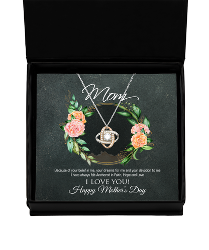 Happy Mother's Day Mom, Love Knot Rose Gold Necklace For Mom, Appreciation Gift To Mom From Daughter, Mom Jewelry Gift, I Love You Mom