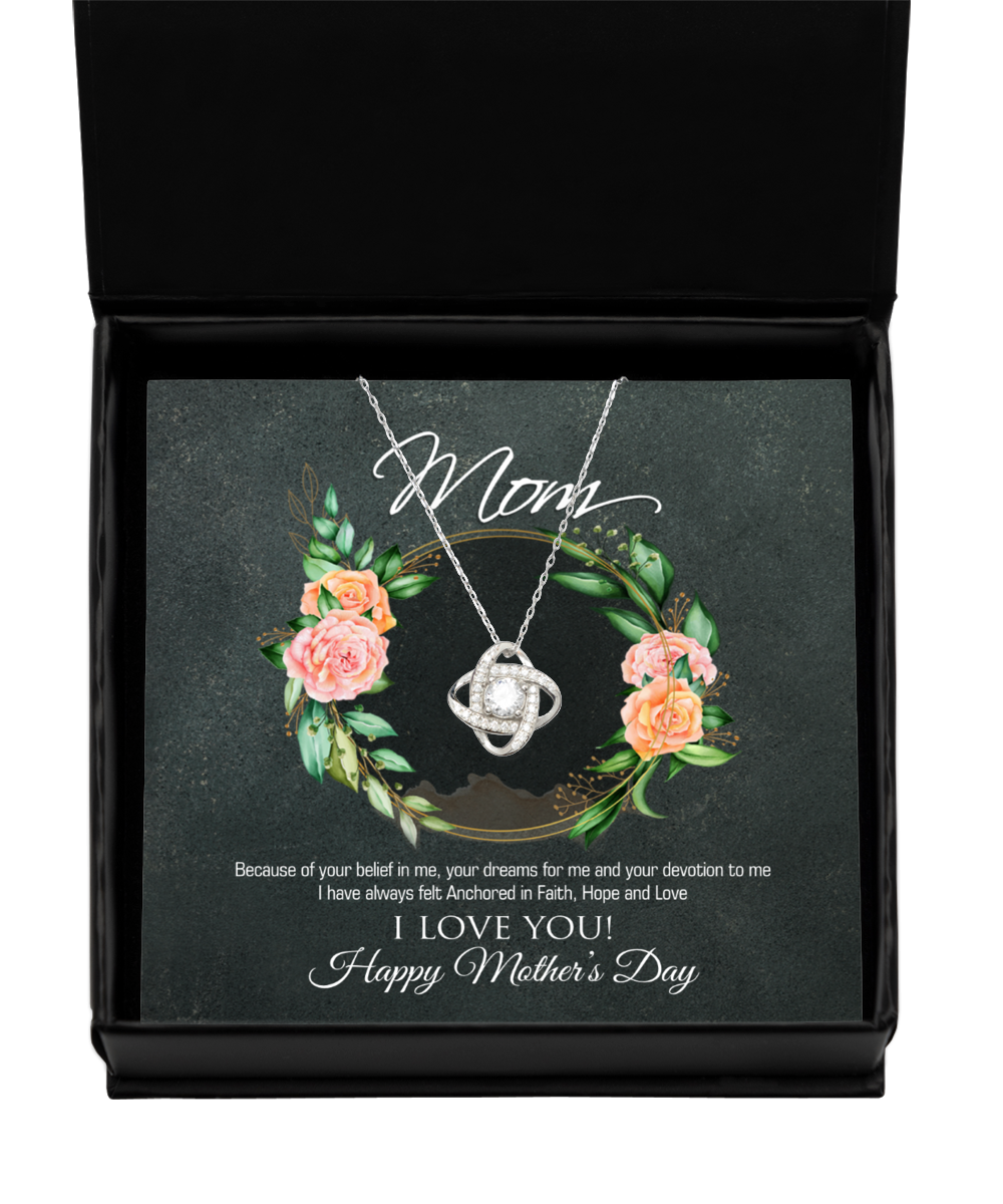 Happy Mother's Day Mom, Love Knot Silver Necklace For Mom, Appreciation Gift To Mom From Daughter, Mom Jewelry Gift, I Love You Mom