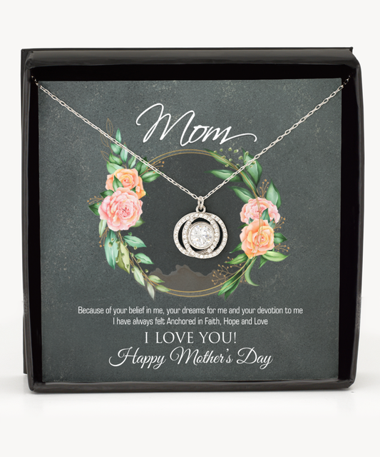 Happy Mother's Day Mom, Double Crystal Circle Necklace For Mom, Appreciation Gift To Mom From Daughter, Mom Jewelry Gift, I Love You Mom