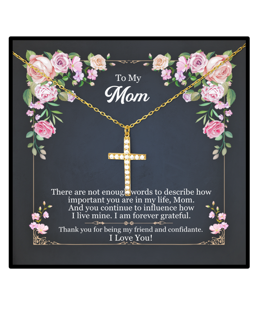 Forever Grateful To You Mom, Crystal Gold Cross Necklace For Mom, I Love You Mom, Birthday Gifts To My Mom, Thank You Gifts Mom