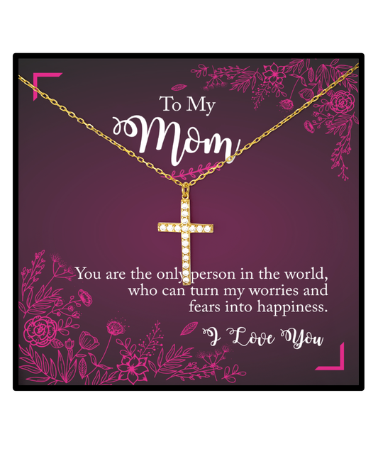 To My Loving Mom, Crystal Gold Cross Necklace For Mom, Thank you Mom Birthday Gift, I Love You Mom, Christmas Present Ideas To Mom