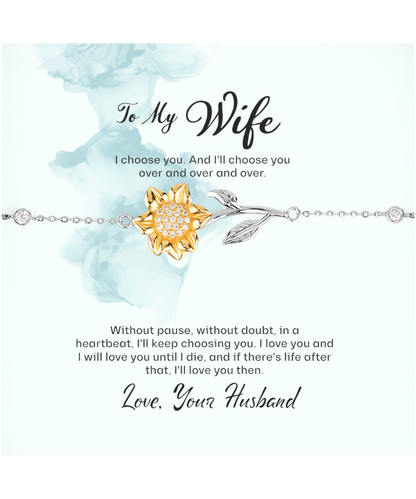 Husband to Wife Gift, Sunflower Bracelet To My Wife, Wedding Anniversary Gift For Wife, Message Card Jewelry For Wife