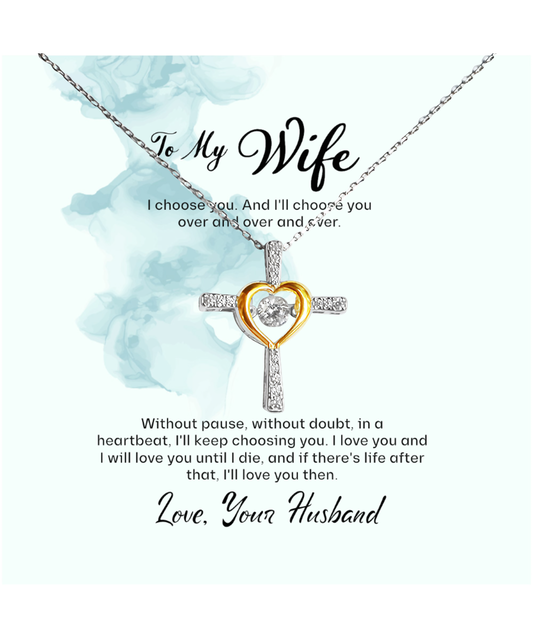 Husband to Wife Gift, Cross Dancing Necklace To My Wife, Wedding Anniversary Gift For Wife, Message Card Jewelry For Wife