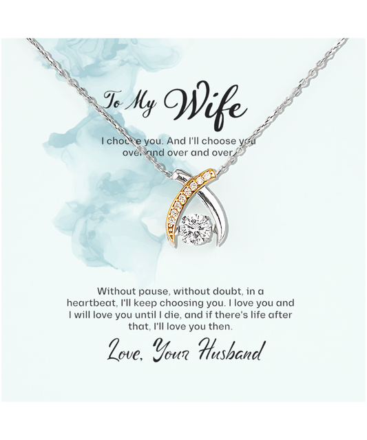 Husband to Wife Gift, Wishbone Dancing Necklace To My Wife, Wedding Anniversary Gift For Wife, Message Card Jewelry For Wife