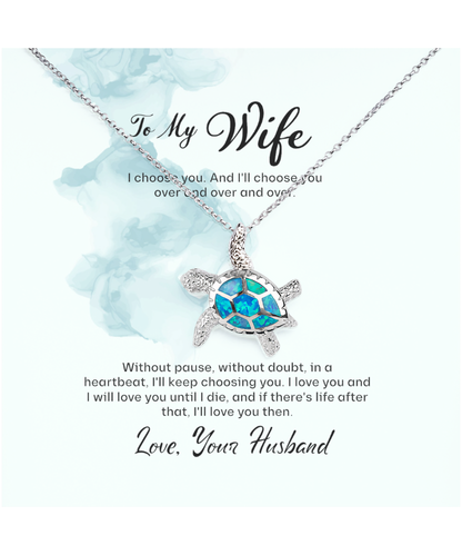 Husband to Wife Gift, Opal Turtle Necklace To My Wife, Wedding Anniversary Gift For Wife, Message Card Jewelry For Wife