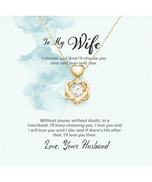 Husband to Wife Gift, Heart Knot Gold Necklace To My Wife, Wedding Anniversary Gift For Wife, Message Card Jewelry For Wife