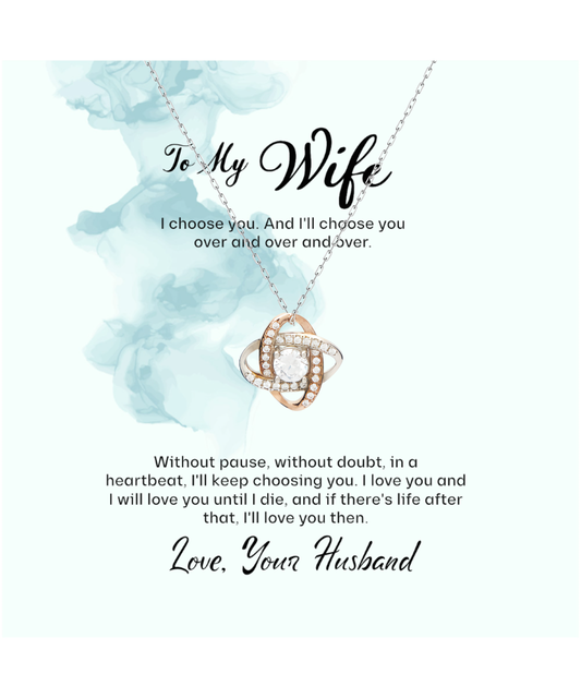 Husband to Wife Gift, Love Knot Rose Gold Necklace To My Wife, Wedding Anniversary Gift For Wife, Message Card Jewelry For Wife