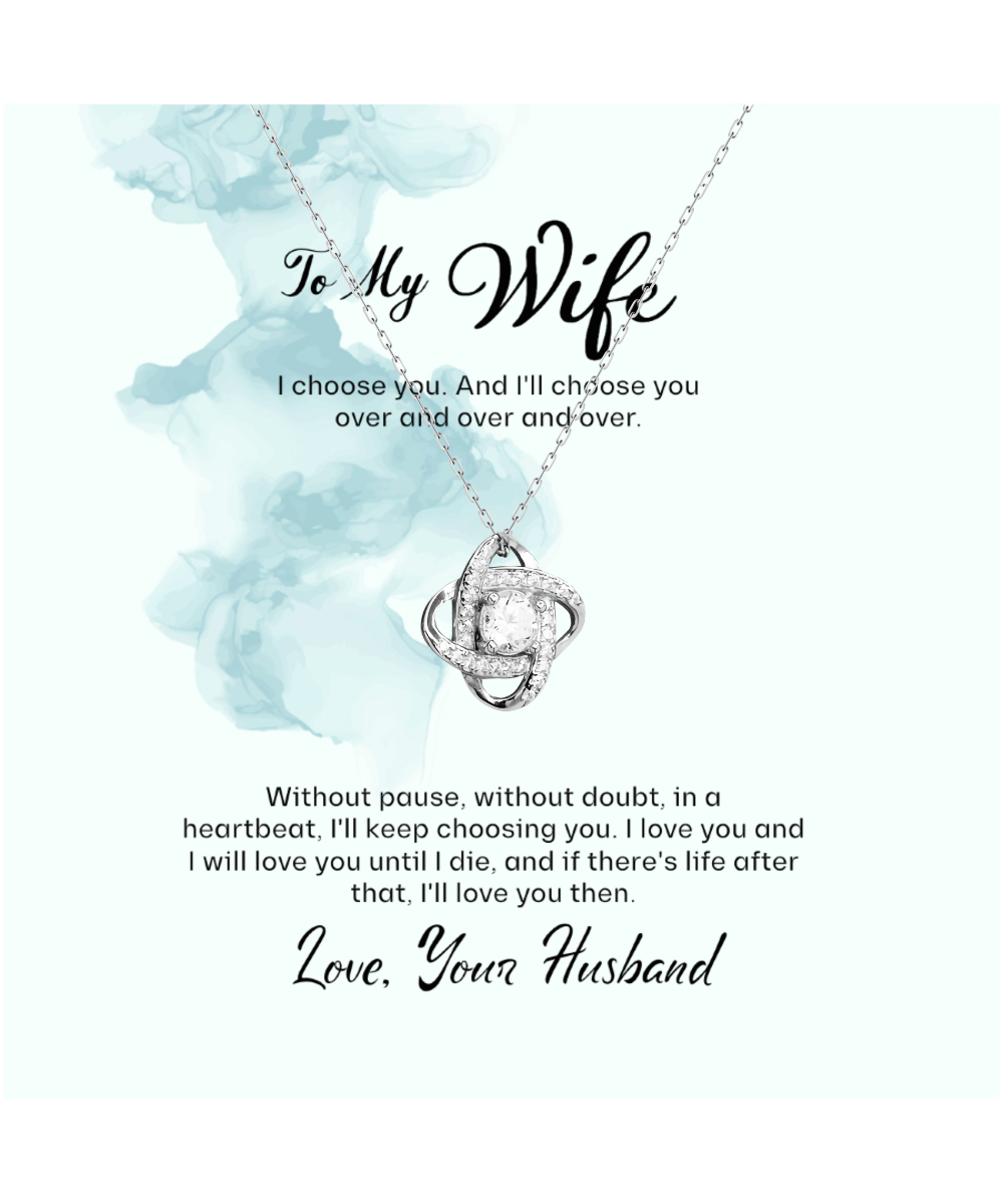 Husband to Wife Gift, Love Knot Silver Necklace To My Wife, Wedding Anniversary Gift For Wife, Message Card Jewelry For Wife