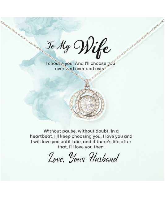 Husband to Wife Gift, Double Crystal Circle Necklace To My Wife, Wedding Anniversary Gift For Wife, Message Card Jewelry For Wife