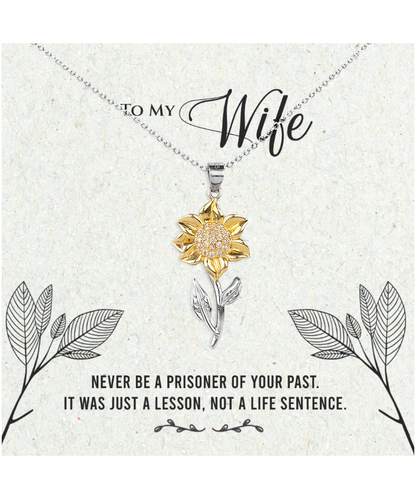 Husband to Wife Gift, Sunflower Pendant Necklace To My Wife, Wedding Anniversary Gift For Wife, Message Card Jewelry For Wife