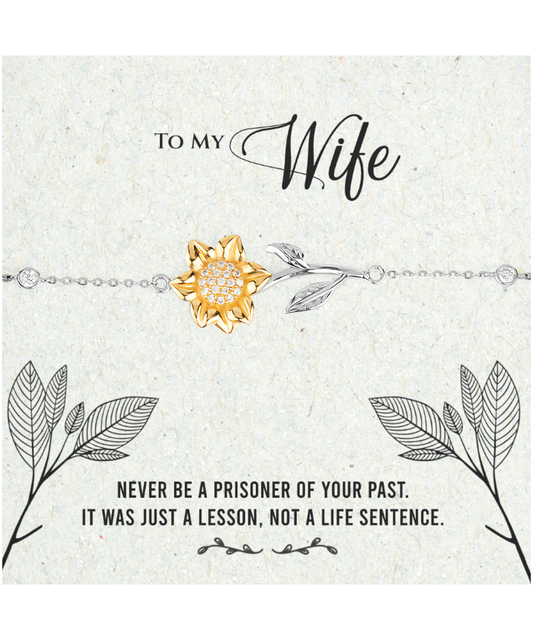 Husband to Wife Gift, Sunflower Bracelet To My Wife, Wedding Anniversary Gift For Wife, Message Card Jewelry For Wife