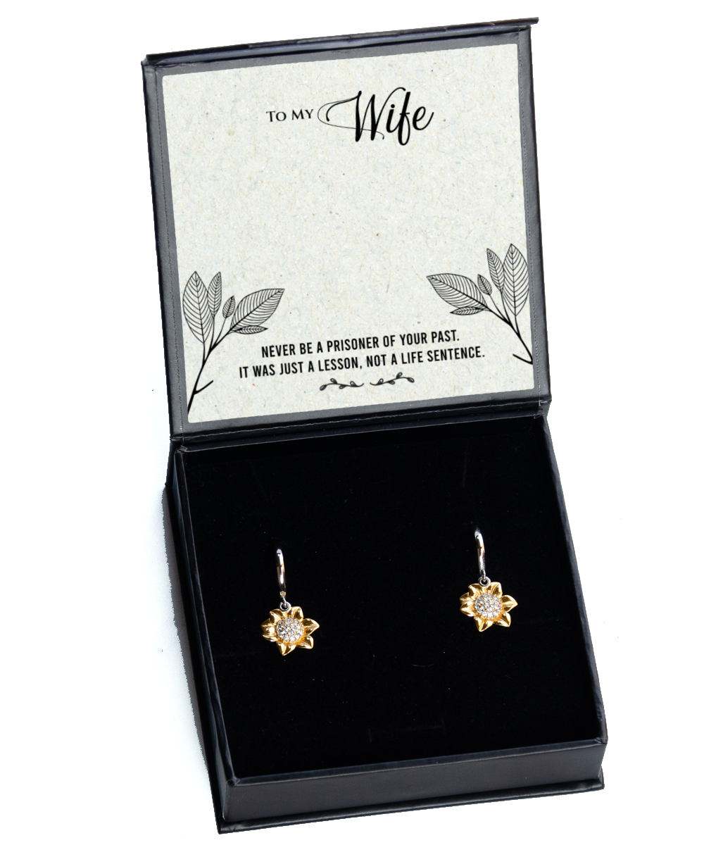 Husband to Wife Gift, Sunflower Earrings To My Wife, Wedding Anniversary Gift For Wife, Message Card Jewelry For Wife