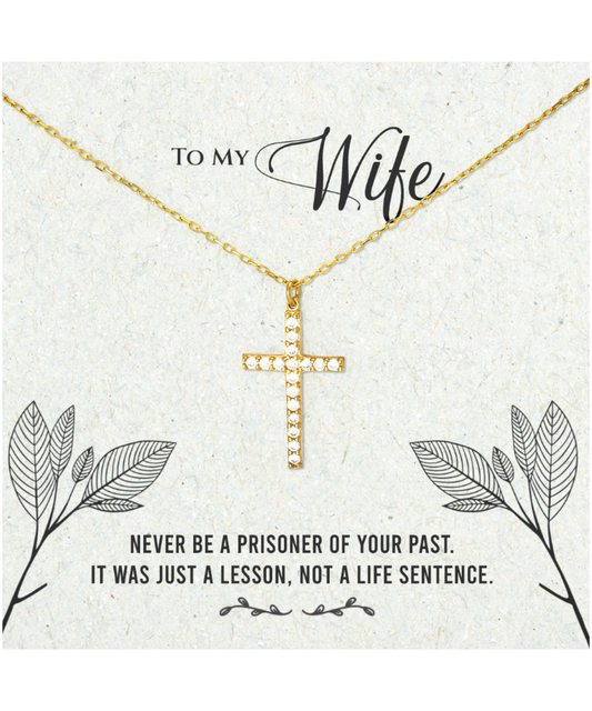 Husband to Wife Gift, Crystal Gold Cross Necklace To My Wife, Wedding Anniversary Gift For Wife, Message Card Jewelry For Wife