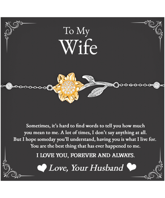 Husband to Wife Gift, Sunflower Bracelet To My Wife, Wedding Anniversary Gift For Wife, Message Card Jewelry For Wife