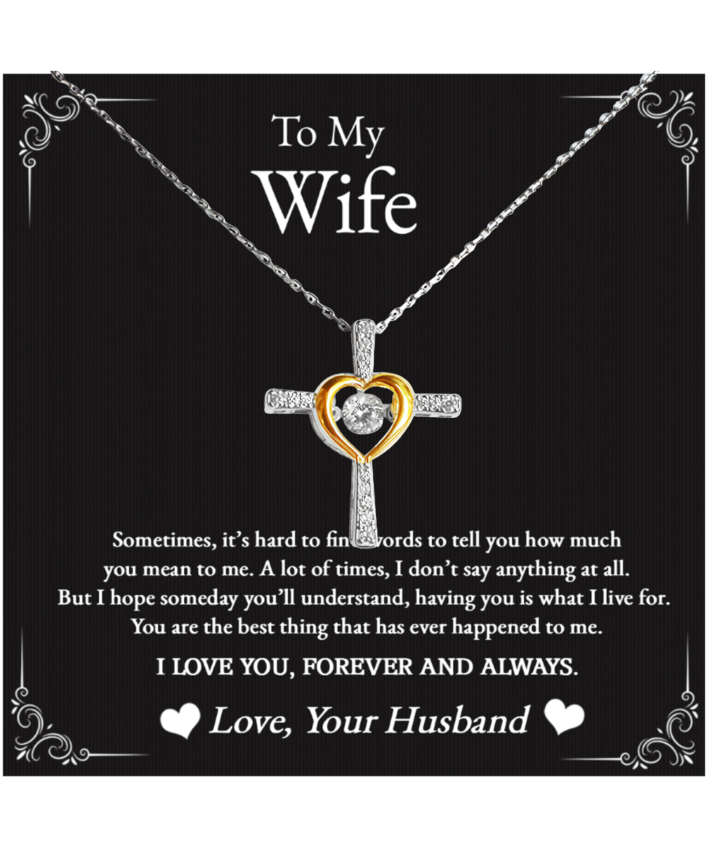 Husband to Wife Gift, Cross Dancing Necklace To My Wife, Wedding Anniversary Gift For Wife, Message Card Jewelry For Wife