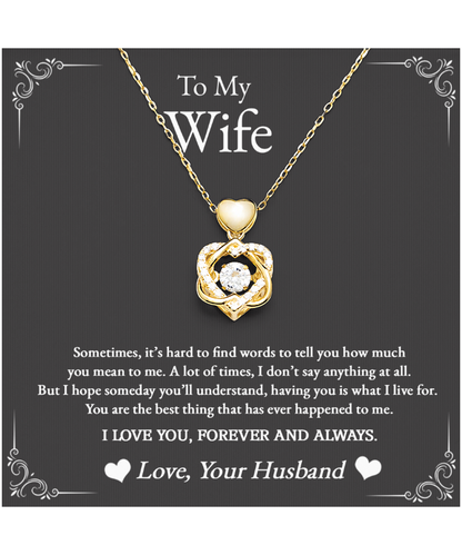 Husband to Wife Gift, Heart Knot Gold Necklace To My Wife, Wedding Anniversary Gift For Wife, Message Card Jewelry For Wife