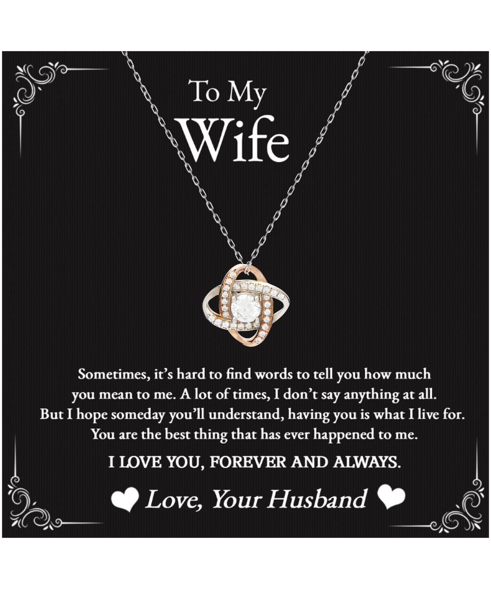 Husband to Wife Gift, Love Knot Rose Gold Necklace To My Wife, Wedding Anniversary Gift For Wife, Message Card Jewelry For Wife