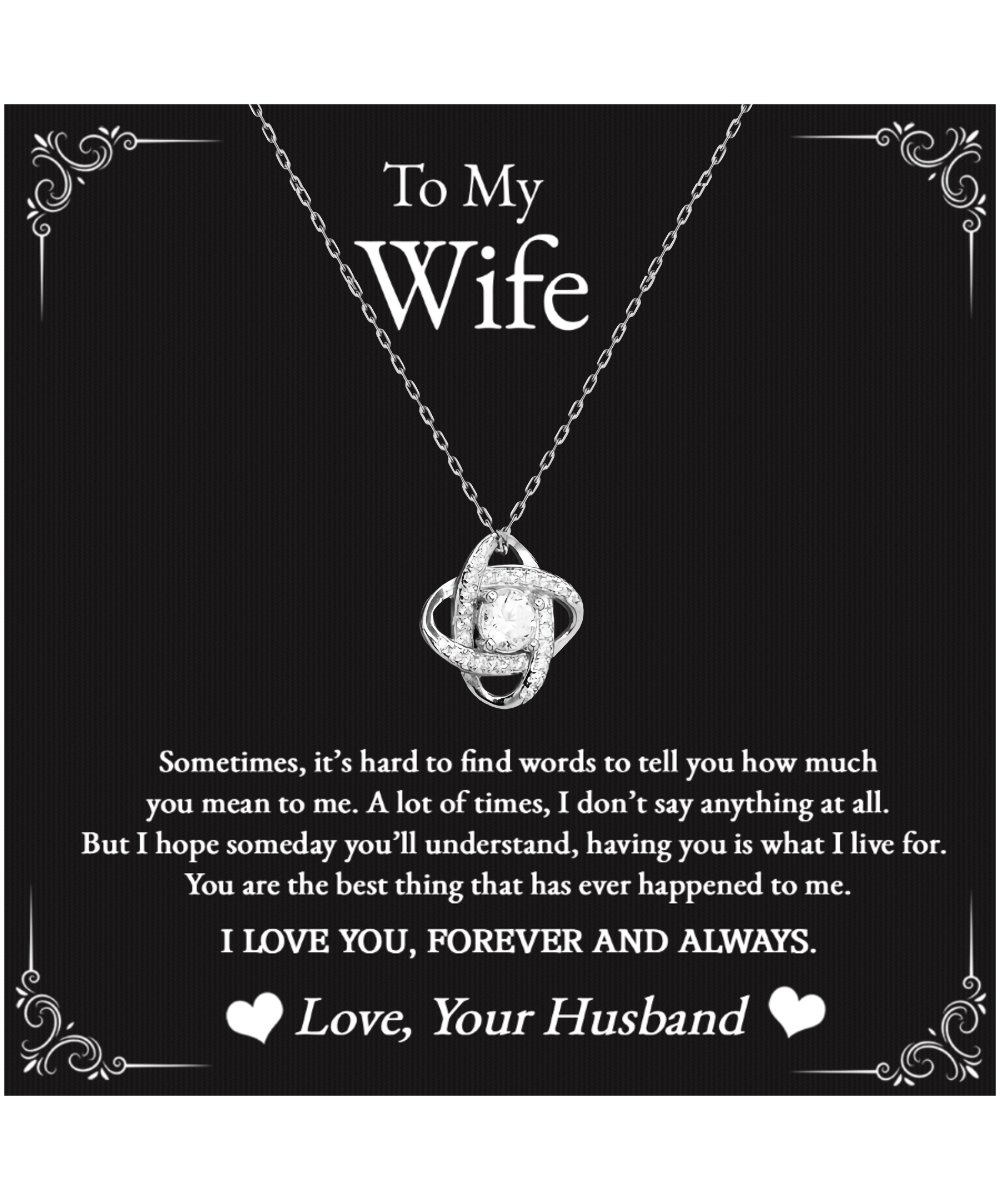 Husband to Wife Gift, Love Knot Silver Necklace To My Wife, Wedding Anniversary Gift For Wife, Message Card Jewelry For Wife