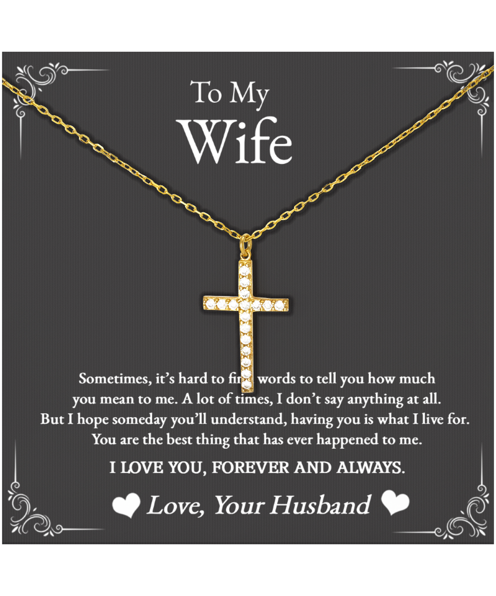 Husband to Wife Gift, Crystal Gold Cross Necklace To My Wife, Wedding Anniversary Gift For Wife, Message Card Jewelry For Wife