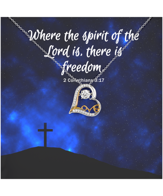 Where The Spirit of The Lord Gift, Bible Verse Gift, Love Dancing Necklace For Her, 2 Corinthians 3:17 Jewelry, Christian Gift