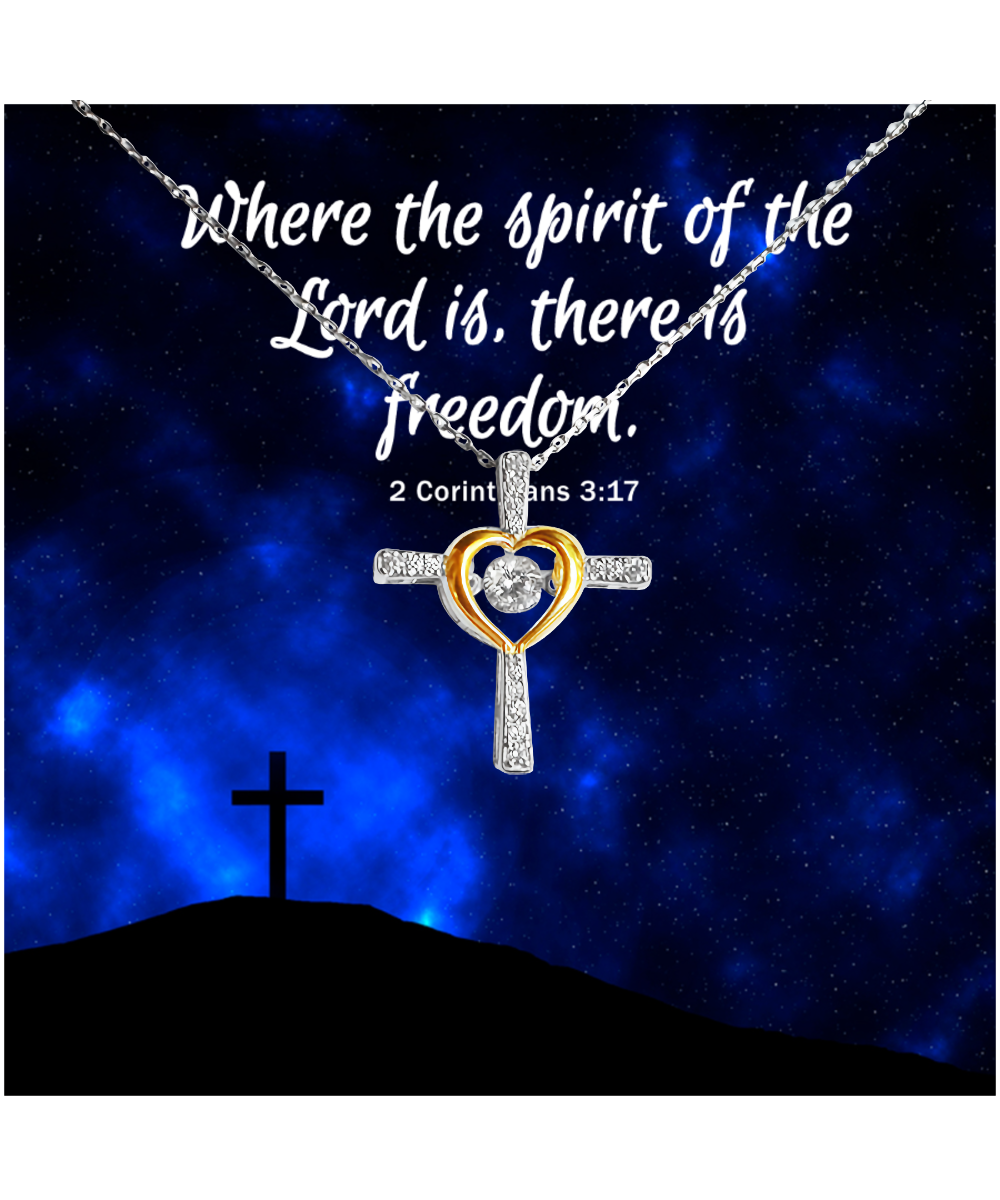 Where The Spirit of The Lord Gift, Bible Verse Gift, Cross Dancing Necklace For Her, 2 Corinthians 3:17 Jewelry, Christian Gift