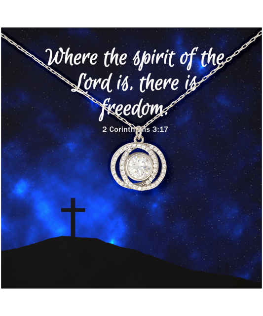 Where The Spirit of The Lord Gift, Bible Verse Gift, Double Crystal Circle Necklace For Her, 2 Corinthians 3:17 Jewelry, Christian Gift