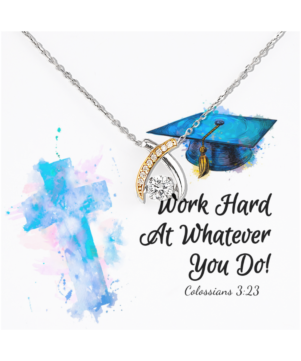 Work Harder At Whatever You Do Graduation Gift, Wishbone Dancing Necklace Grad Gift, Colossians 3:23 Jewelry, Bible Verse Gift