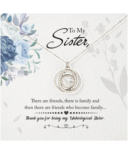 Thank You For Being My Unbiological Sister, Double Crystal Circle Necklace To My Unbiological Sister, Unbiological Sister Friendship Gift