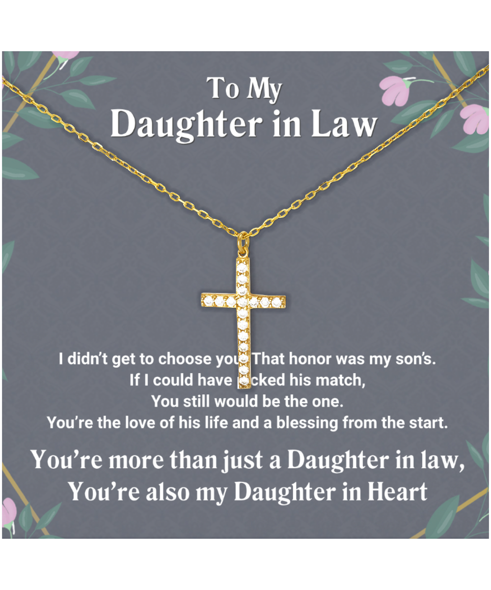 Daughter In Law Crystal Gold Cross Necklace Gift From Mother In Law, Daughter In Law Wedding Gift Ideas, Future Daughter In Law Birthday Gift