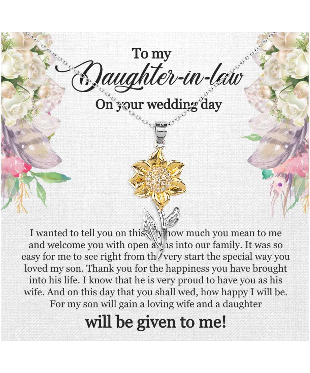 To My Daughter-In-Law, Sunflower Pendant Necklace For Daughter-In-Law, Welcome Gift For Daughter-In-Law, Jewelry Gift On Wedding Day