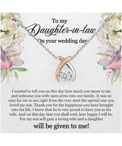 To My Daughter-In-Law, Wishbone Dancing Necklace For Daughter-In-Law, Welcome Gift For Daughter-In-Law, Jewelry Gift On Wedding Day