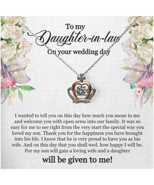 To My Daughter-In-Law, Crown Pendant Necklace For Daughter-In-Law, Welcome Gift For Daughter-In-Law, Jewelry Gift On Wedding Day