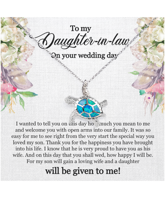 To My Daughter-In-Law, Opal Turtle Necklace For Daughter-In-Law, Welcome Gift For Daughter-In-Law, Jewelry Gift On Wedding Day