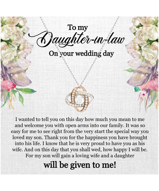 To My Daughter-In-Law, Love Knot Rose Gold Necklace For Daughter-In-Law, Welcome Gift For Daughter-In-Law, Jewelry Gift On Wedding Day