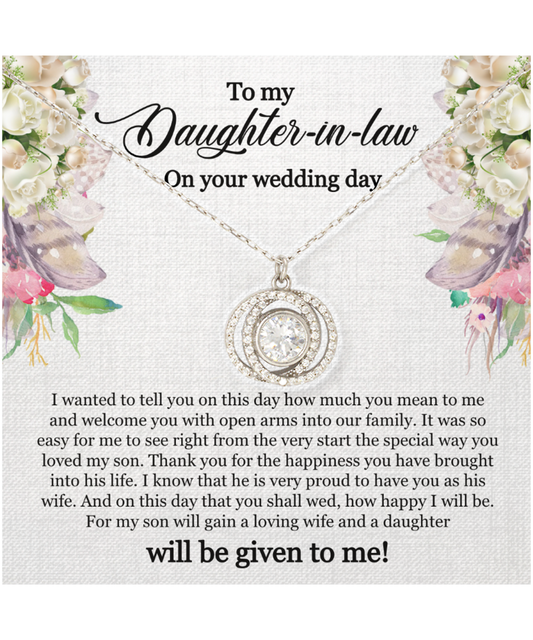 To My Daughter-In-Law, Double Crystal Circle Necklace For Daughter-In-Law, Welcome Gift For Daughter-In-Law, Jewelry Gift On Wedding Day