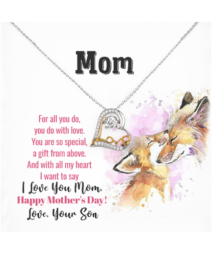 I Love You Mom, Happy Mother's Day Jewelry, Love Dancing Necklace For Mom, Mom Necklace Gift, Appreciation Gift From Son To Mom