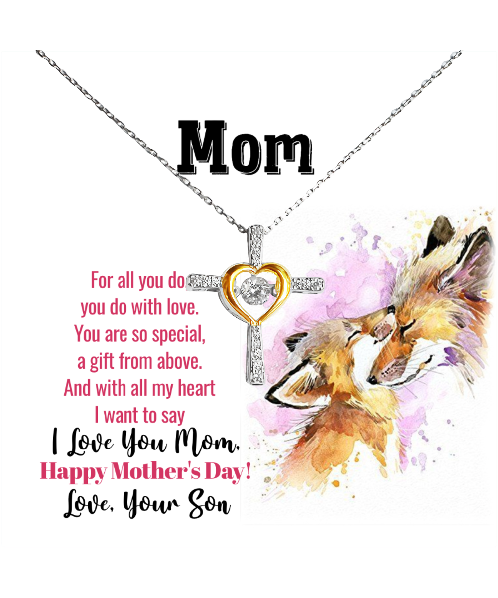 I Love You Mom, Happy Mother's Day Jewelry, Cross Dancing Necklace For Mom, Mom Necklace Gift, Appreciation Gift From Son To Mom