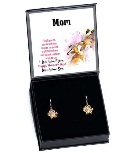 I Love You Mom, Happy Mother's Day Jewelry, Sunflower Earrings For Mom, Mom Earrings Gift, Appreciation Gift From Son To Mom