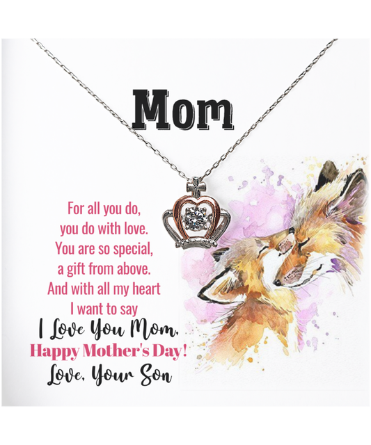 I Love You Mom, Happy Mother's Day Jewelry, Crown Pendant Necklace For Mom, Mom Necklace Gift, Appreciation Gift From Son To Mom