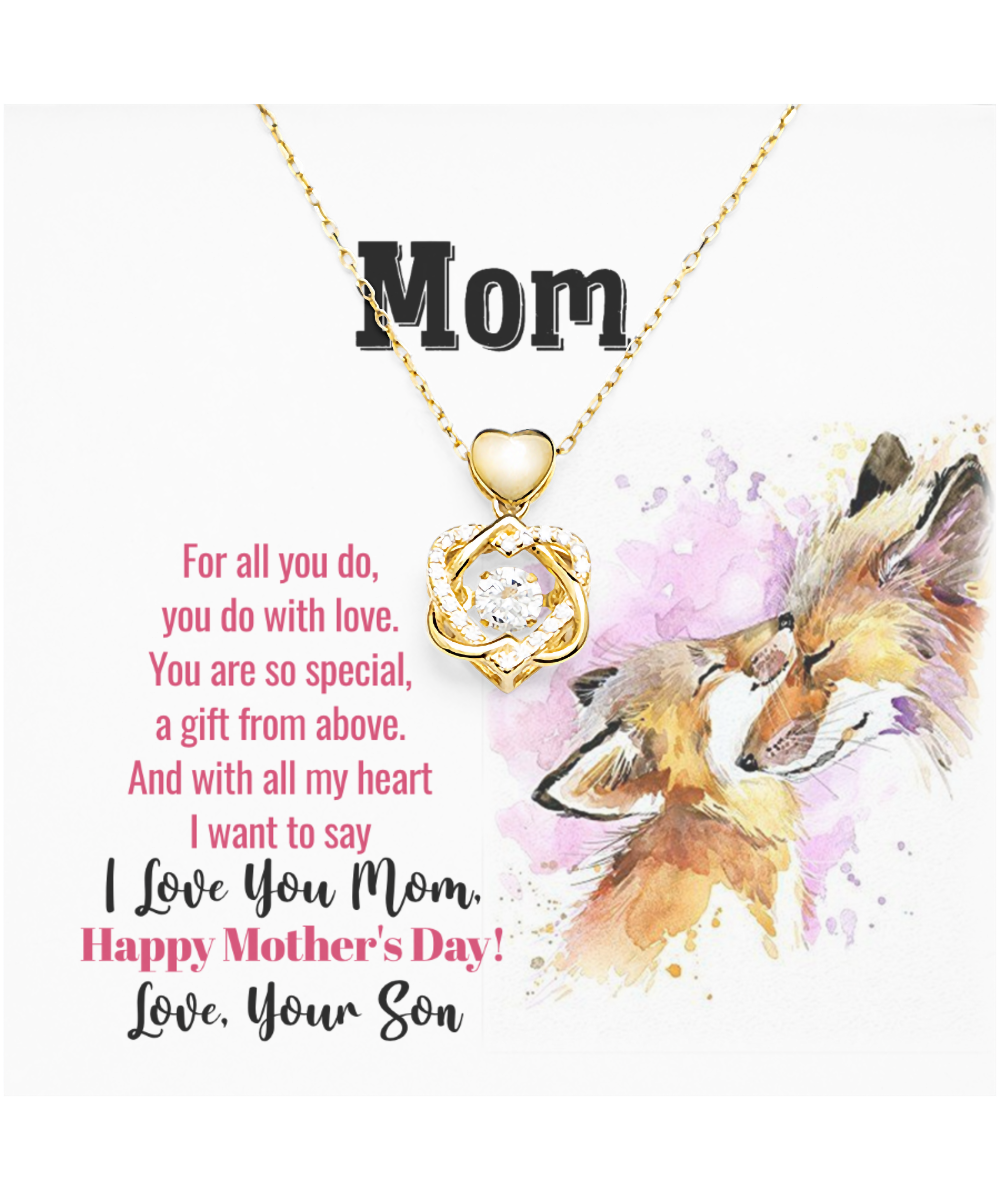 I Love You Mom, Happy Mother's Day Jewelry, Heart Knot Gold Necklace For Mom, Mom Necklace Gift, Appreciation Gift From Son To Mom