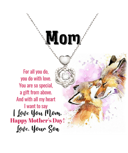 I Love You Mom, Happy Mother's Day Jewelry, Heart Knot Silver Necklace For Mom, Mom Necklace Gift, Appreciation Gift From Son To Mom