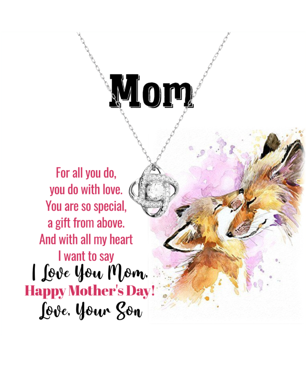 I Love You Mom, Happy Mother's Day Jewelry, Love Knot Silver Necklace For Mom, Mom Necklace Gift, Appreciation Gift From Son To Mom