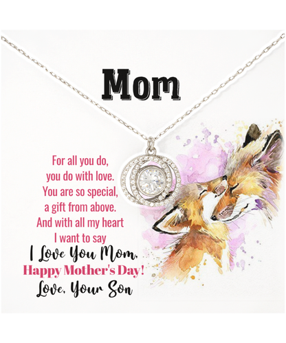 I Love You Mom, Happy Mother's Day Jewelry, Double Crystal Circle Necklace For Mom, Mom Necklace Gift, Appreciation Gift From Son To Mom