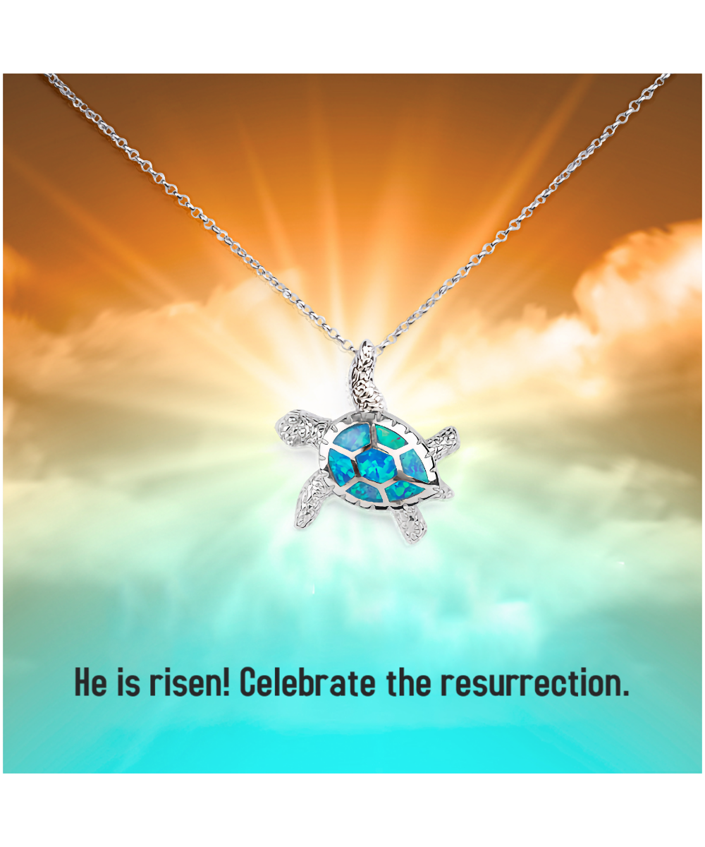He is Risen Gift, Easter Opal Turtle Necklace, Easter Sunday Gift, Faith Jewelry, Christian Gift For Her, Religious Gift From Parents