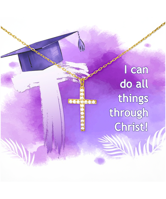 I Can Do All Things Through Christ Graduation Gift, Crystal Gold Cross Necklace For Her, Bible Verse Gift, Philippians 4:13, Christian Jewelry Graduation Gift