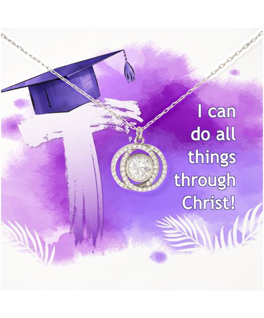 I Can Do All Things Through Christ Graduation Gift, Double Crystal Circle Necklace For Her, Bible Verse Gift, Philippians 4:13, Christian Jewelry Graduation Gift